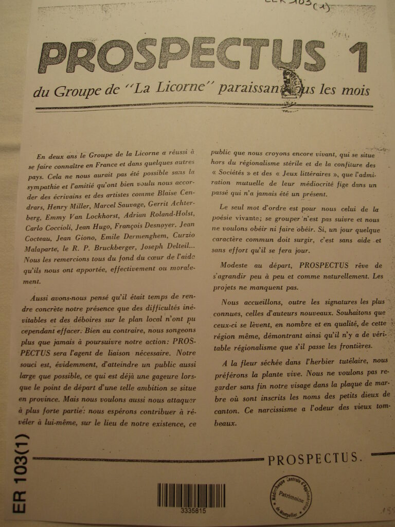 La Licorne - Prospectus 1 - 1953