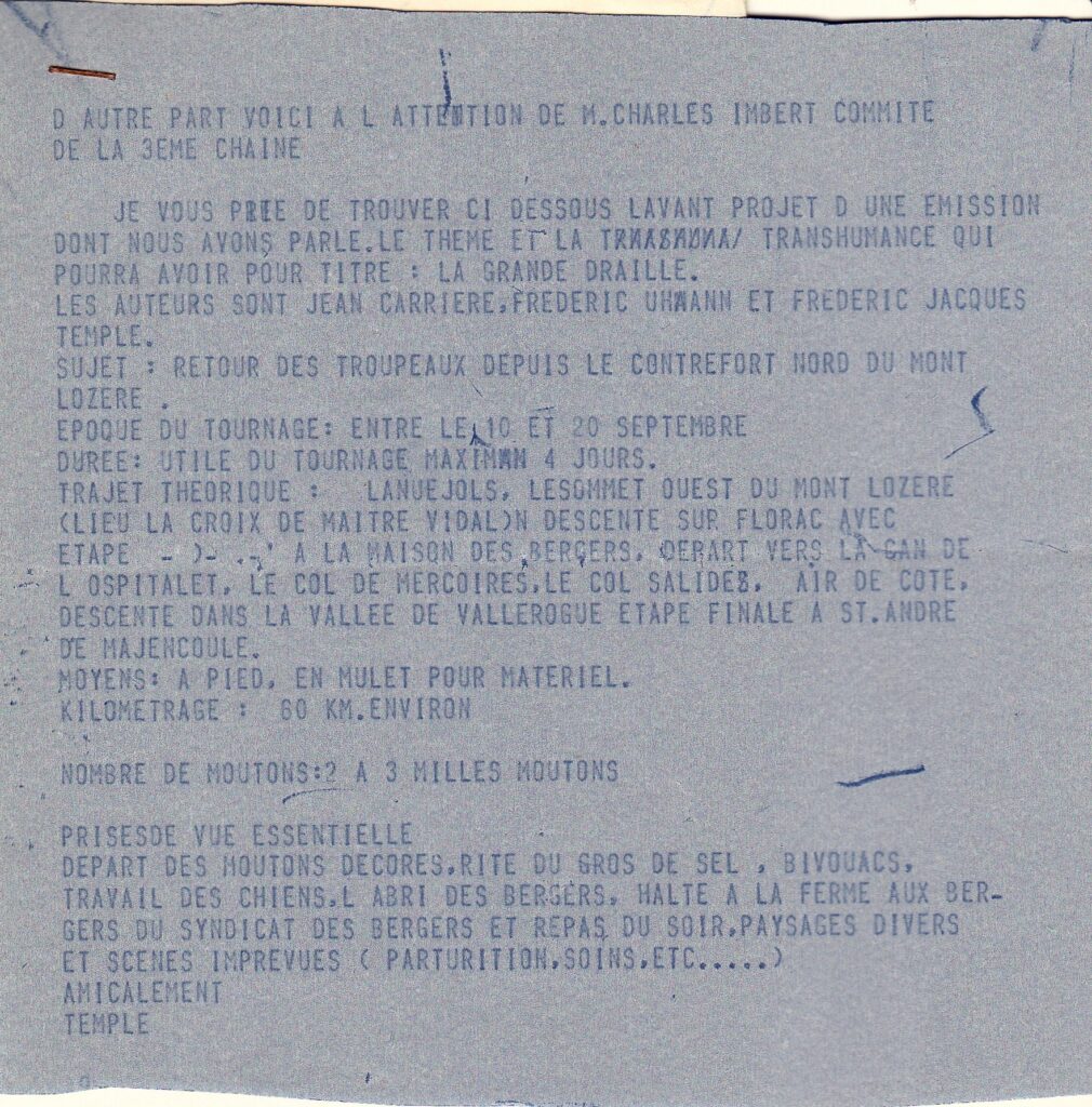 FJ Temple - La grande draille - Fiche de présentation du projet d'émission - 197
