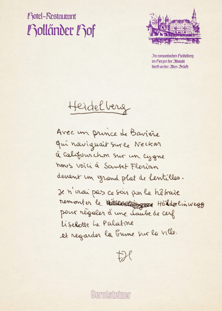 1986 FJ TEMPLE poème Heidelberg - manuscrit