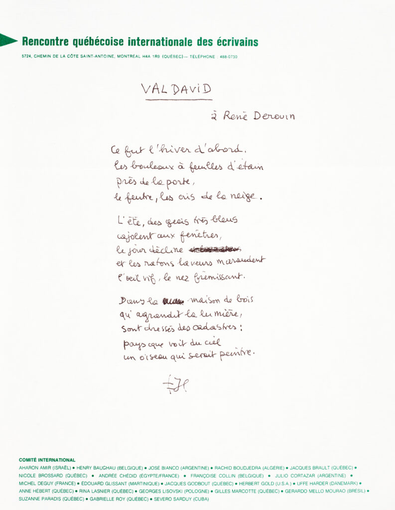 FJ Temple - poésie - Val David - manuscrit