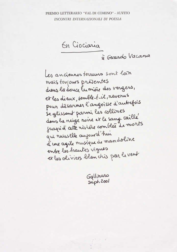 FJ Temple - Poème - En Ciociaria - manuscrit